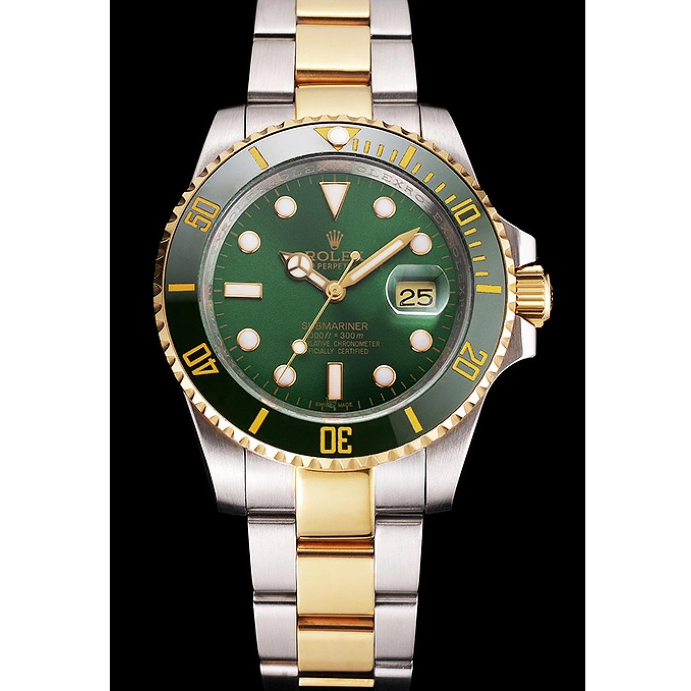 Aaa replica watch Steel Submariner Green Gold And Dial Two Bezel Rolex Swiss Tone Bracelet 0716